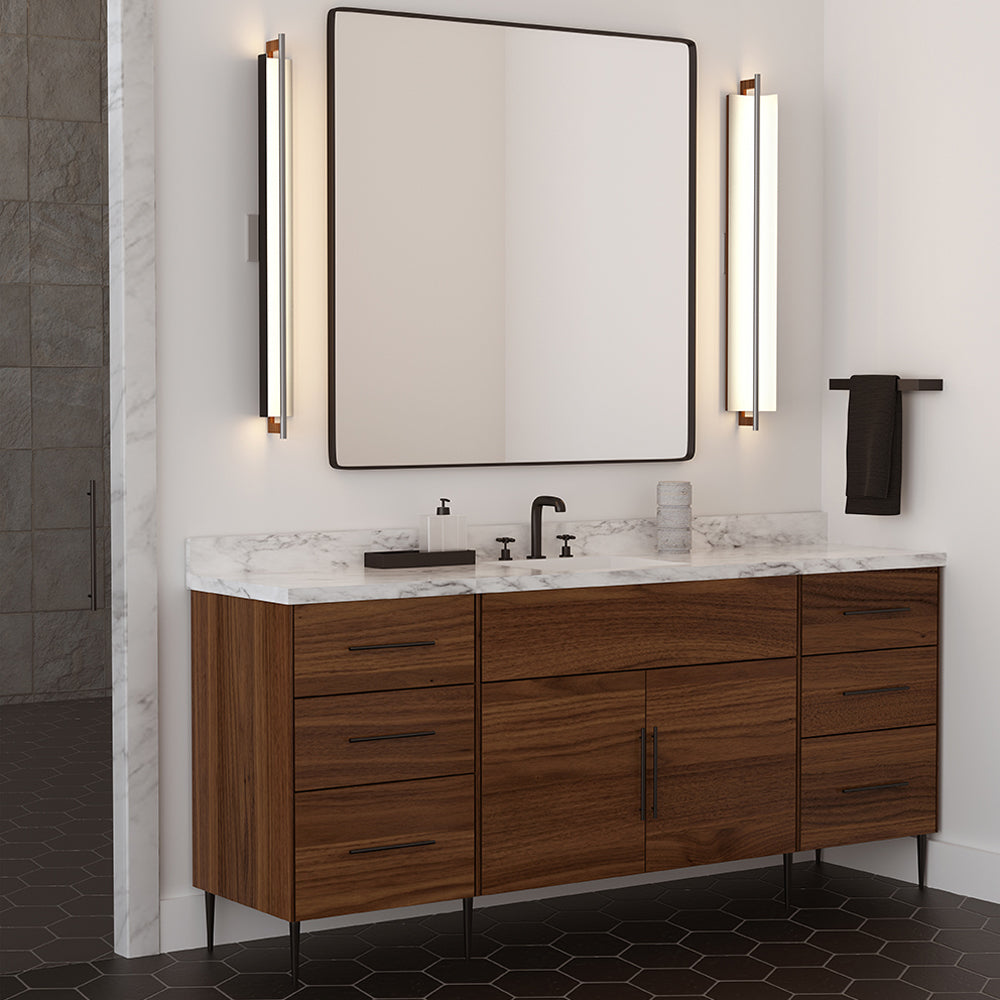 Allavo 40" LED Vanity Sconce by Cerno, showing of allova 40" led vanity sconce in live shot.