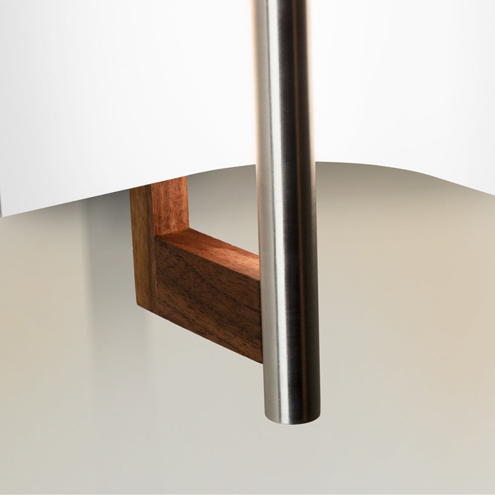 Allavo 40" LED Vanity Sconce by Cerno, showing detail view of allova 40" led vanity sconce in walnut wood.