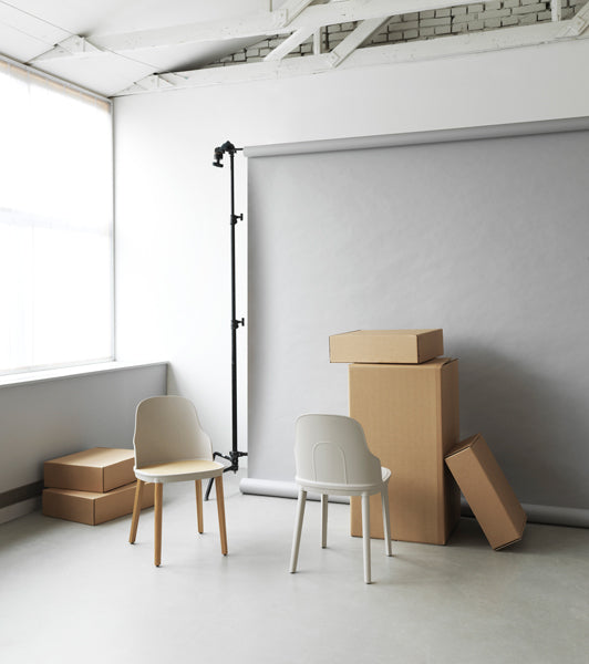 Allez PP Dining Chair Molded Wicker Seat by Normann Copenhagen, showing allez pp dining chair molded wicker seat in live shot.