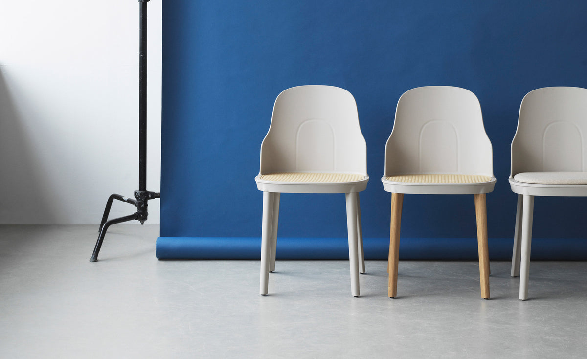Allez PP Dining Chair Molded Wicker Seat/Oak Legs by Normann Copenhagen, showing allez pp dining chair molded wicker seat in live shot.