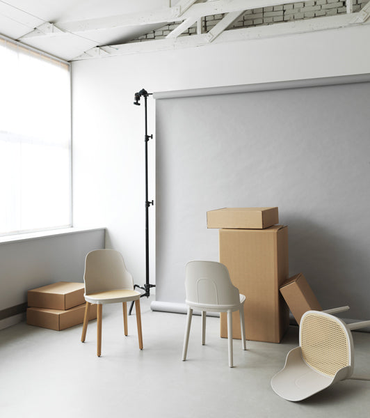 Allez PP Dining Chair Molded Wicker Seat/Oak Legs by Normann Copenhagen, showing allez pp dining chair molded wicker seat in live shot.