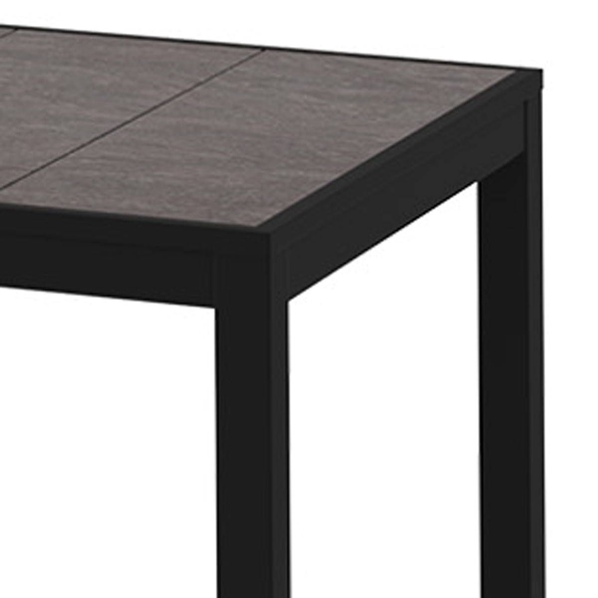 Allux 31.5" HPL Bar Table by Mamagreen, showing closeup view of allux 31.5" hpl bar table in black sand aluminum/slate HPL.