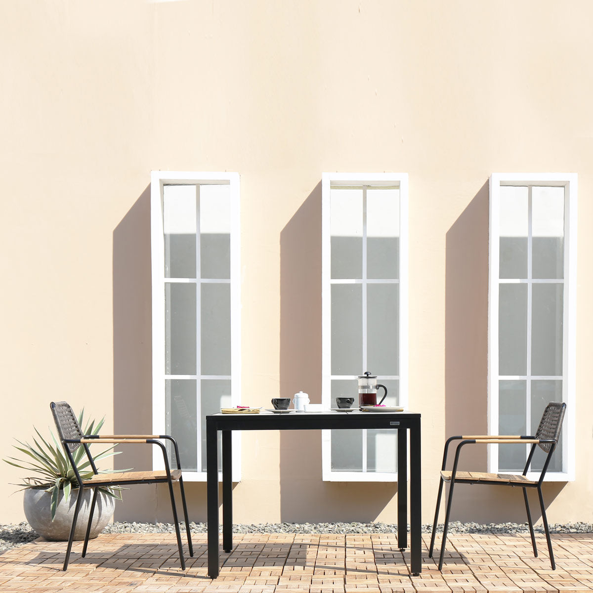 Allux 39.5" HPL Dining Table by Mamagreen, showing allux 39.5" hpl dining table with chairs in live shot.
