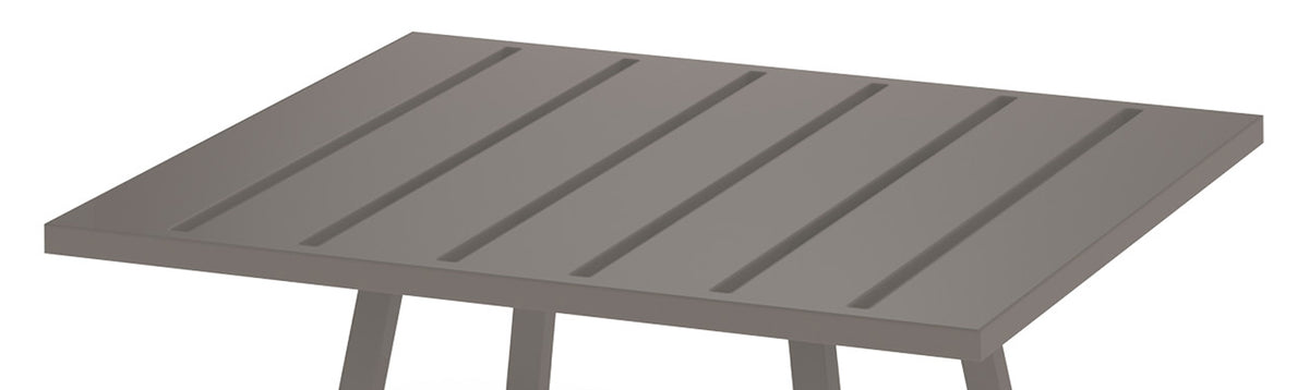 Allux Square Coffee Table by Mamagreen, showing closeup view of allux square coffee table in taupe sand aluminum.
