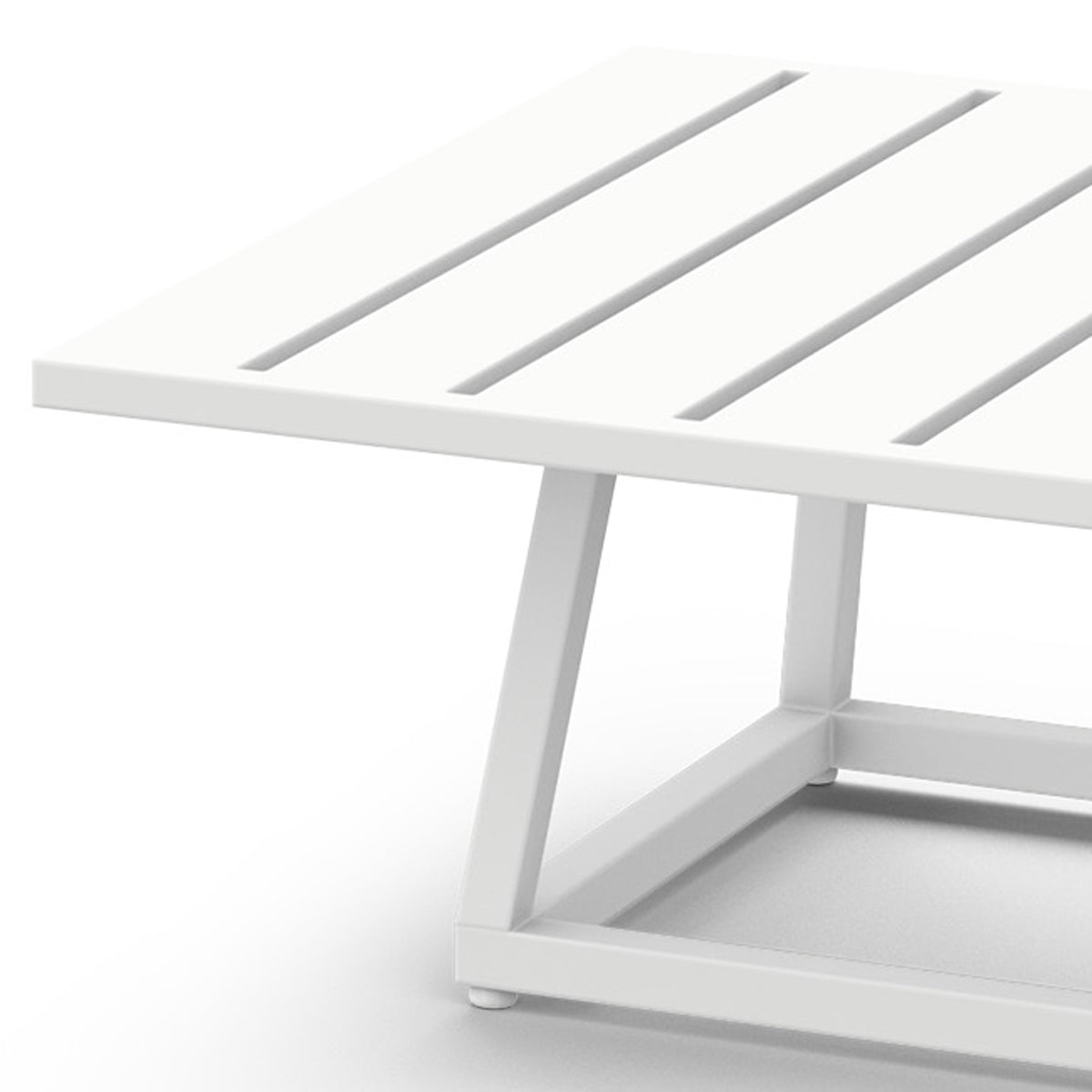 Allux Square Coffee Table by Mamagreen, showing closeup view of allux square coffee table in white sand aluminum.