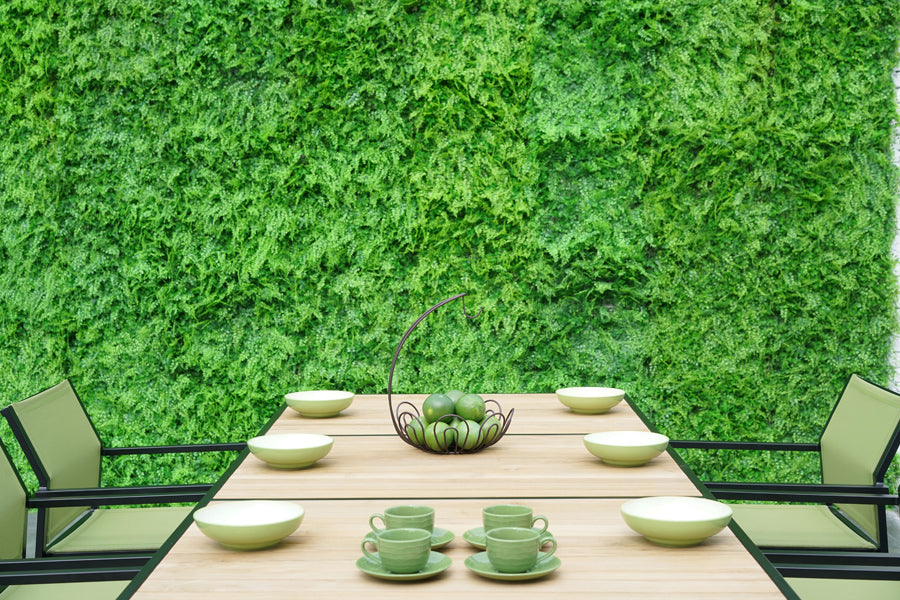 Allux Wood Dining Table by Mamagreen, showing closeup view of allux wood dining table in live shot.