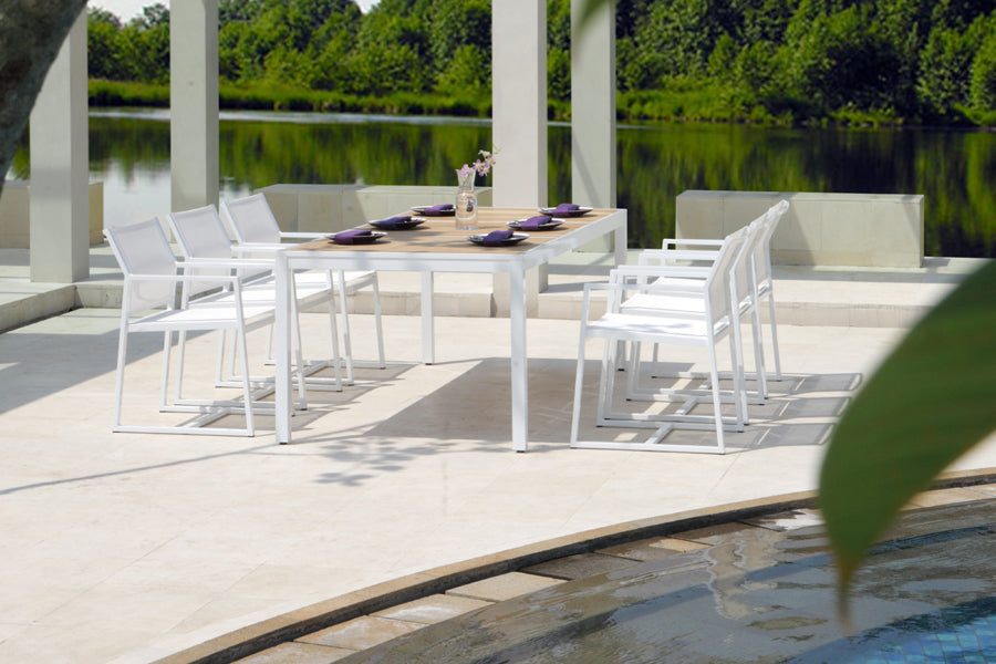 Allux Wood Dining Table by Mamagreen, showing allux wood dining table in live shot.