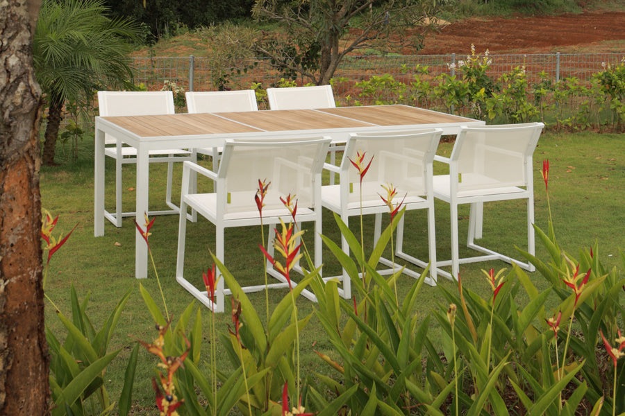Allux Wood Dining Table by Mamagreen, showing allux wood dining table in live shot.