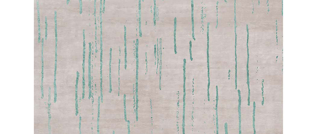 Amabuki AI37 Rug by Second Studio, showing closeup view of amabuki ai37 rug by second studio in light taupe & light turquoise.