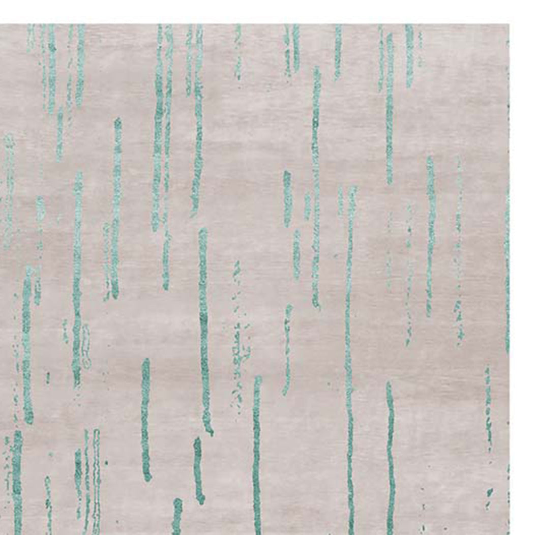 Amabuki AI37 Rug by Second Studio, showing closeup view of amabuki ai37 rug by second studio in light taupe & light turquoise.