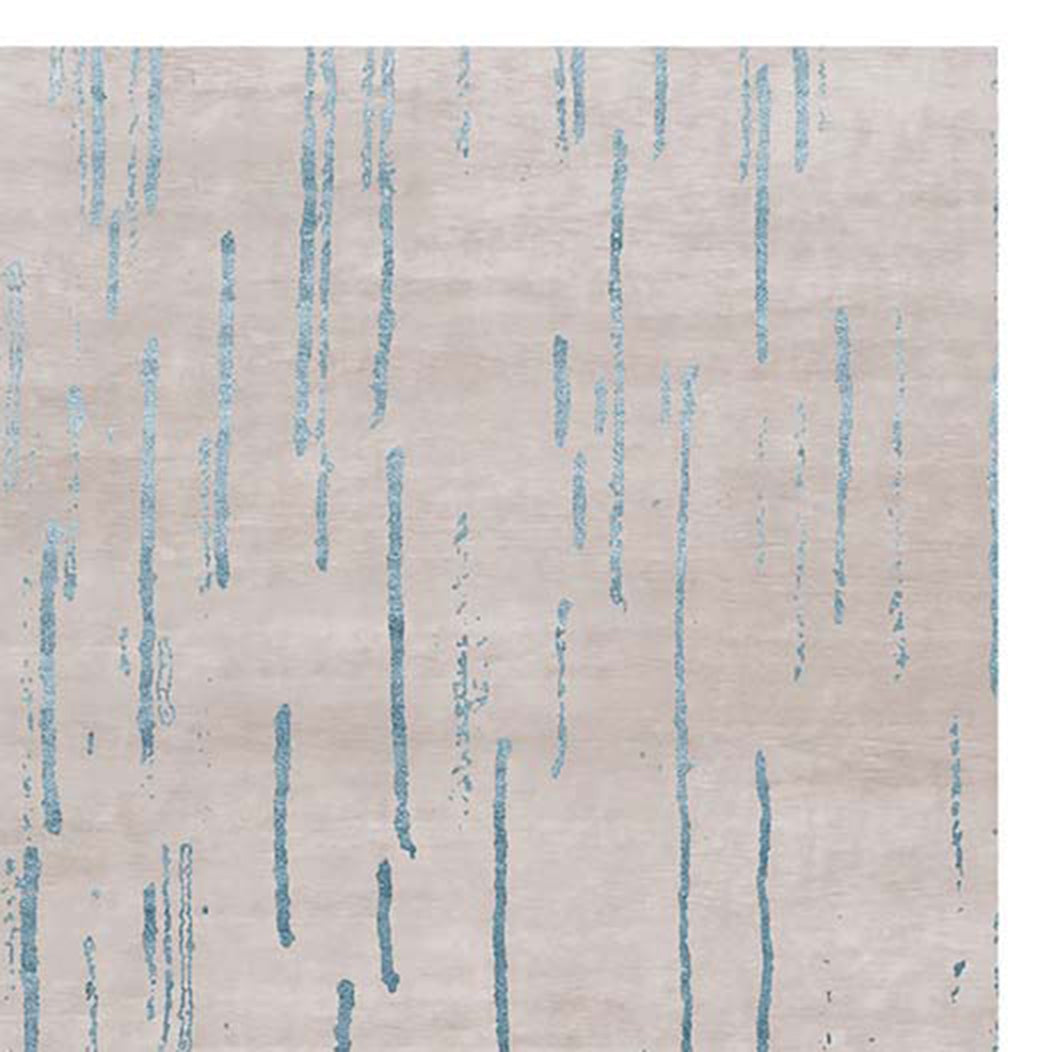Amabuki AI38 Rug by Second Studio, showing closeup view of amabuki ai38 rug by second studio in light taupe & blue.