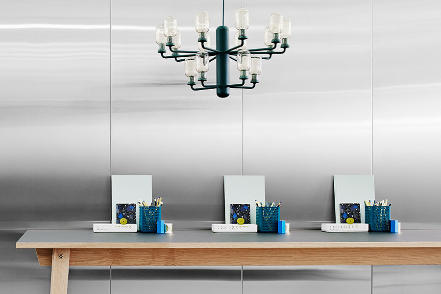 Amp US Chandelier by Normann Copenhagen, showing amp us chandelier in live shot.