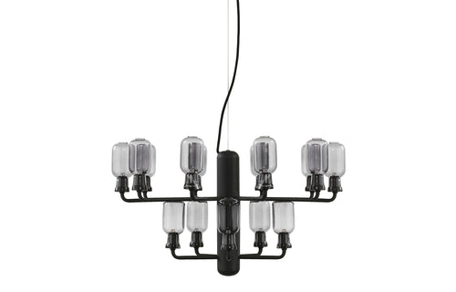 Amp US Chandelier by Normann Copenhagen - Small, Smoke Glass/Black Marble.