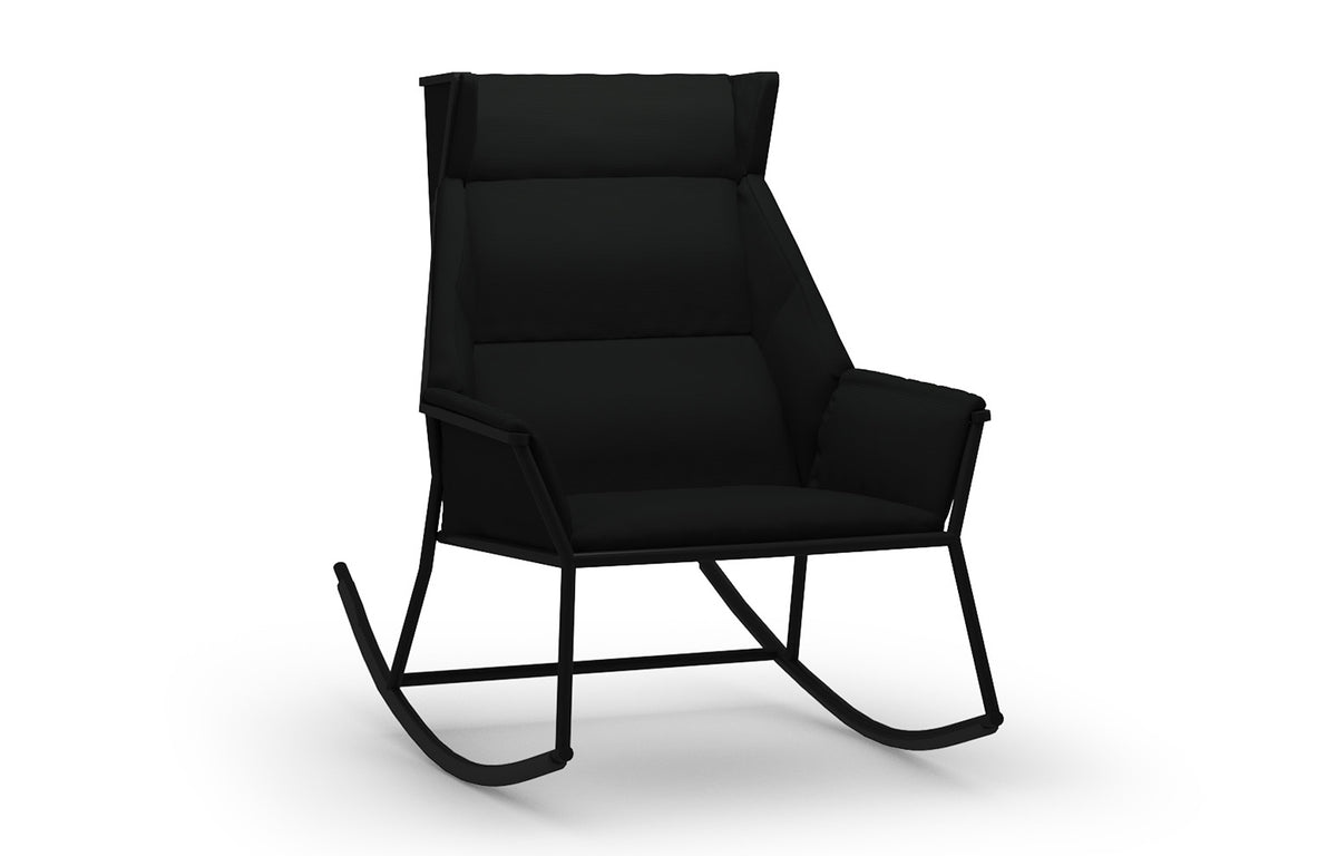 Andy High Back Rocking Chair by Mamagreen - Ink Black Gloss Aluminum, Black Twitchell Leisuretex.