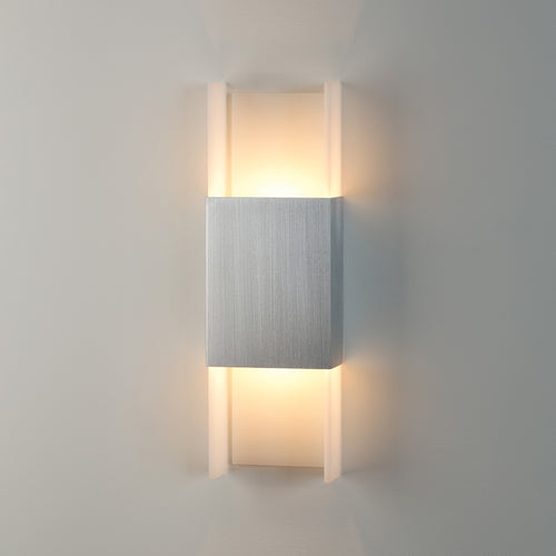 Ansa LED Sconce by Cerno, showing front view of ansa brushed aluminum led sconce in live shot.