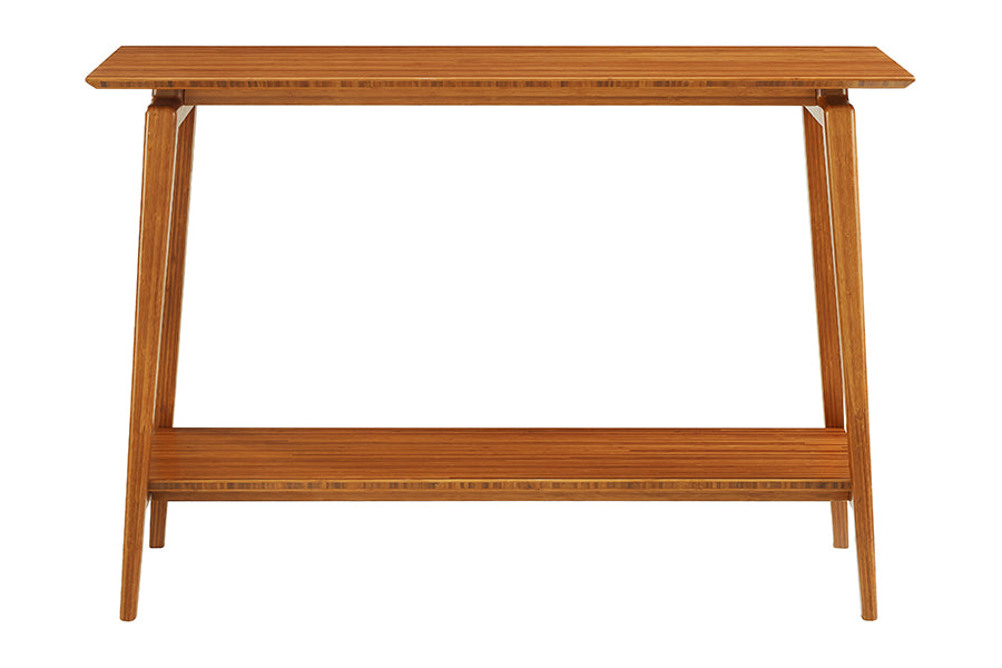 Antares Console Table by Greenington, showing front view of antares console table in amber.