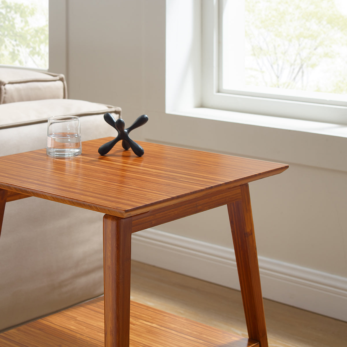 Antares End Table by Greenington, showing closeup view of antares end table in live shot.