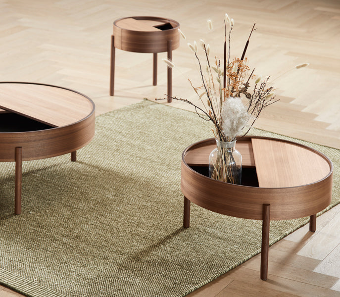 Arc Side Table by Woud, showing arc side table in live shot.