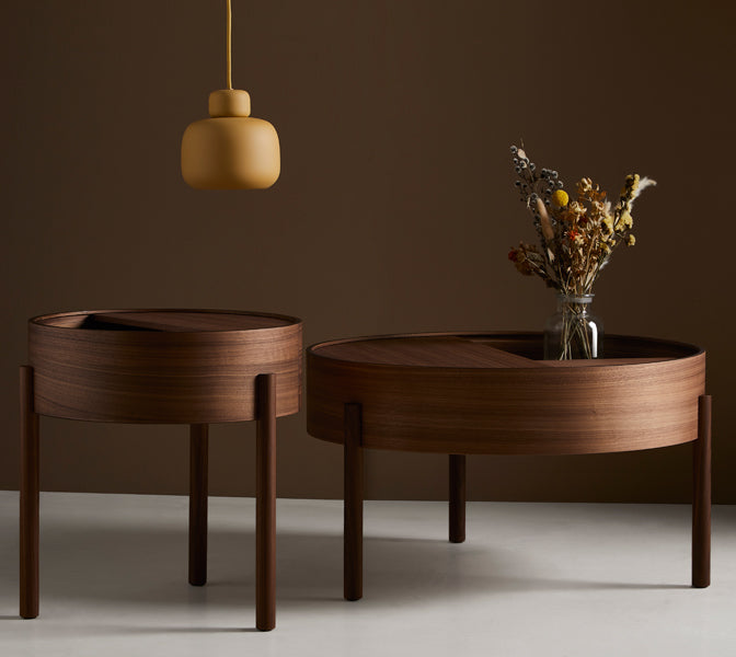 Arc Side Table by Woud, showing arc side table in live shot.