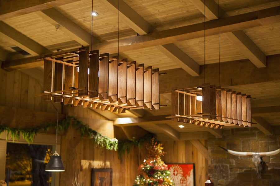 Arca LED Linear Pendant by Cerno, showing arca led linear pendants in live shot.