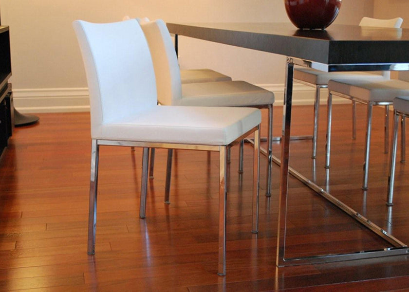 Aria Metal Dining Chair by SohoConcept, shown in white leatherette.