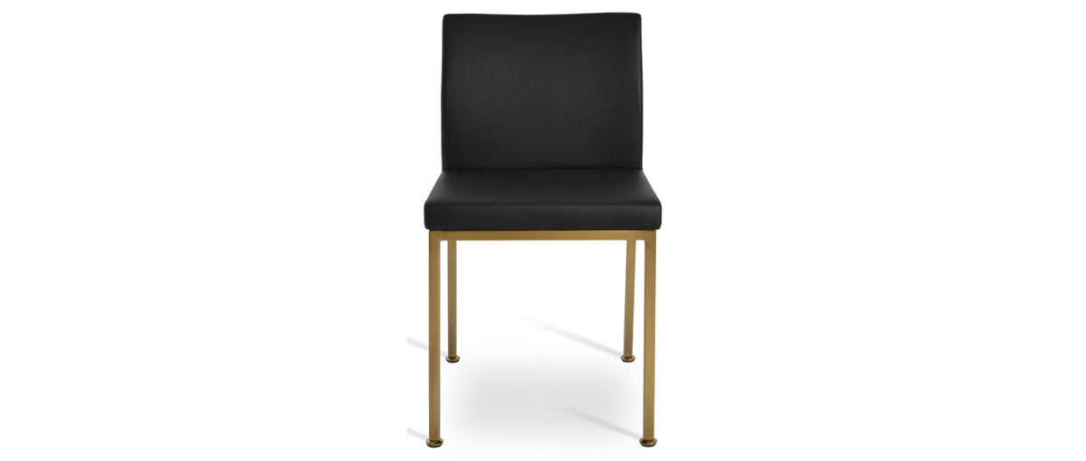 Aria Metal Adjuster Cap Chair by SohoConcept, showing front view of aria metal adjuster cap chair in brass/black leatherette.