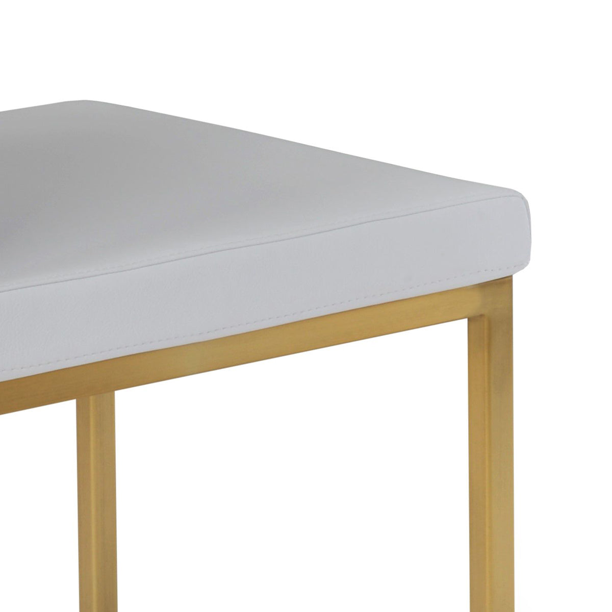 Aria Metal Adjuster Cap Chair by SohoConcept, showing closeup view of aria metal adjuster cap chair in brass/white leatherette.