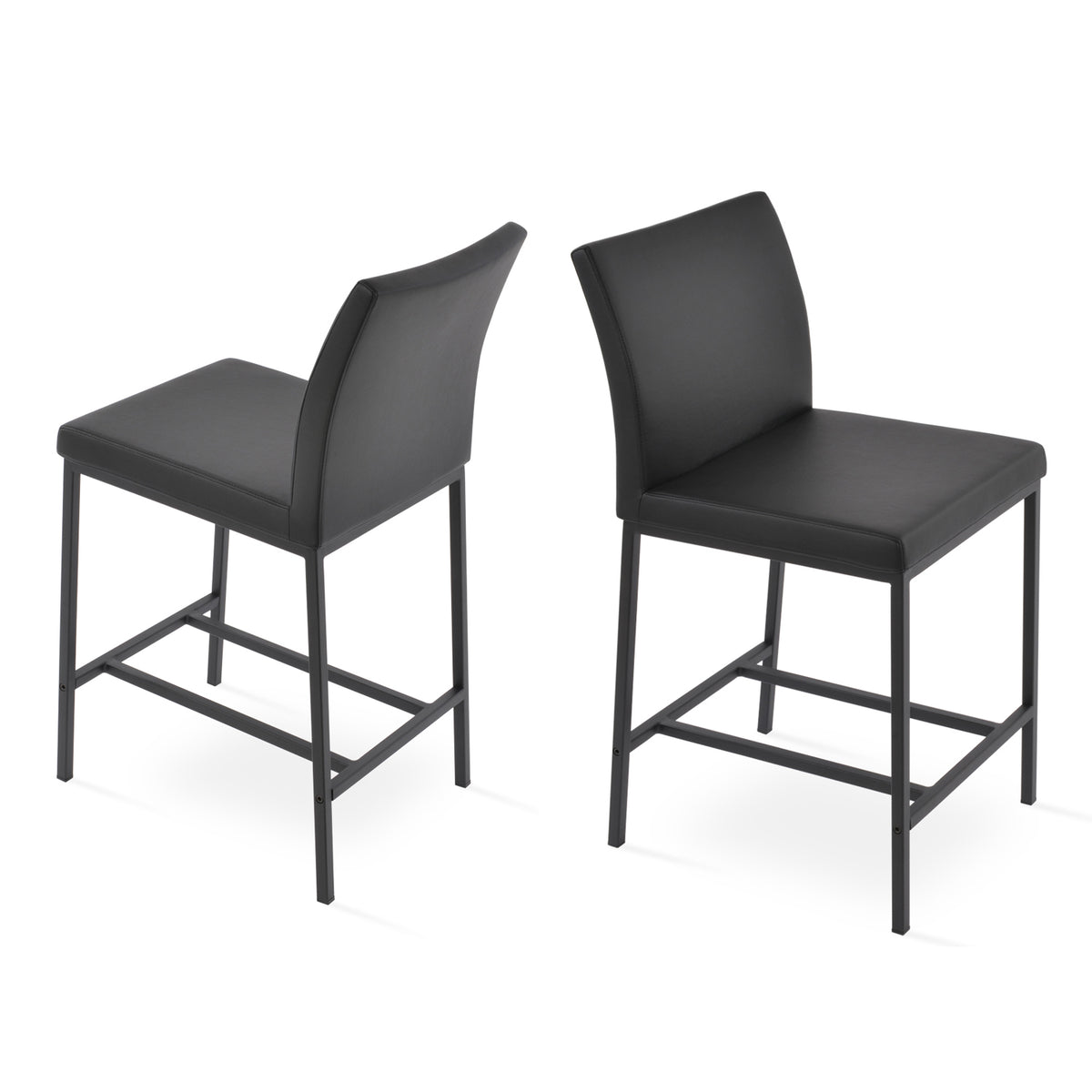 Aria Metal Counter Stool by SohoConcept, showing counter & bar stools in black ppm with black powder coated steel tubes.