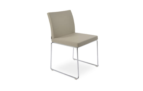 Aria Stackable Dining Chair-Leather by SohoConcept - Chrome Wire, Light Grey Leatherette.