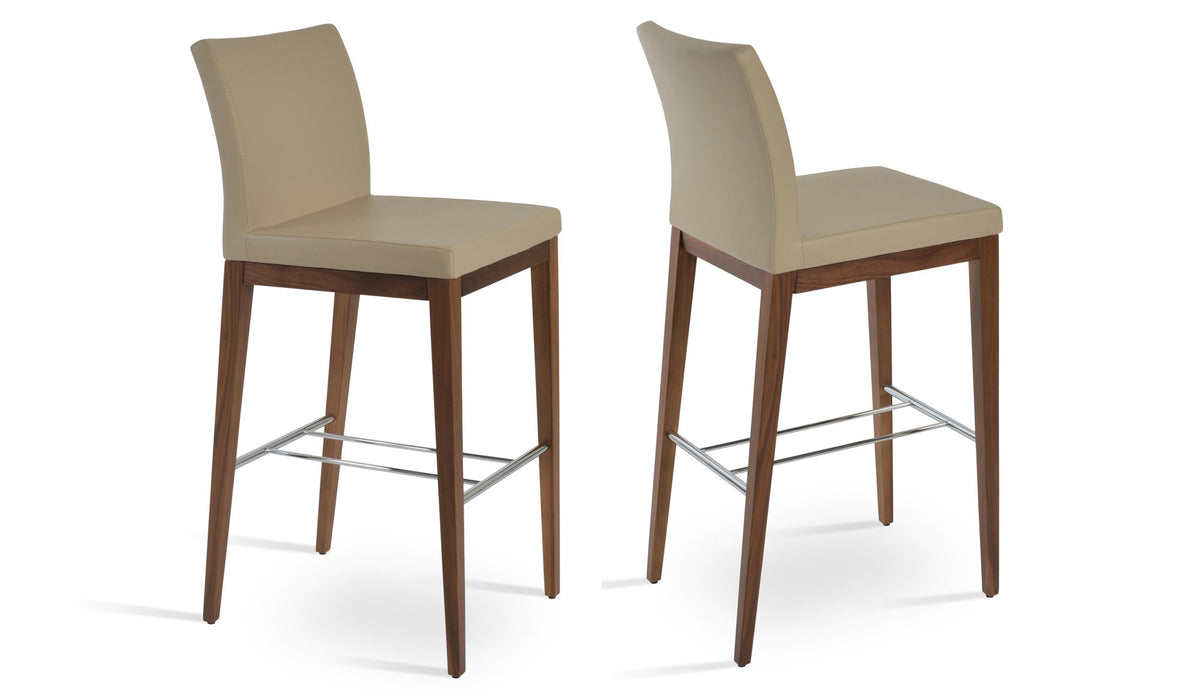 Aria Wood Bar Stool-Leather by SohoConcept, showing two aria wood bar stools-leather.