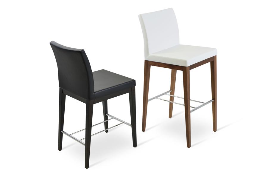 Aria Wood Bar Stool-Leather by SohoConcept, showing aria wood bar stool-leather with counter stool.