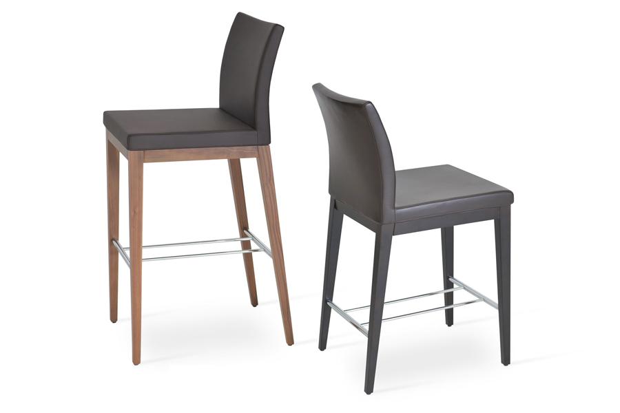 Aria Wood Bar Stool-Leather by SohoConcept, showing aria wood bar stool-leather with counter stool.