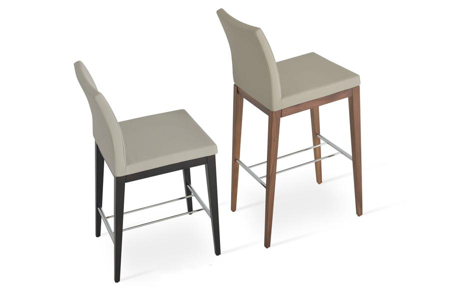 Aria Wood Bar Stool-Leather by SohoConcept, showing aria wood bar stool-leather with counter stool.