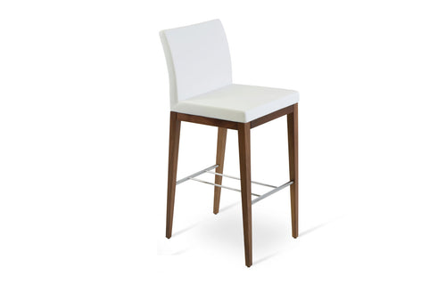 Aria Wood Bar Stool-Leather by SohoConcept - Beech Walnut Wood, White PPM.