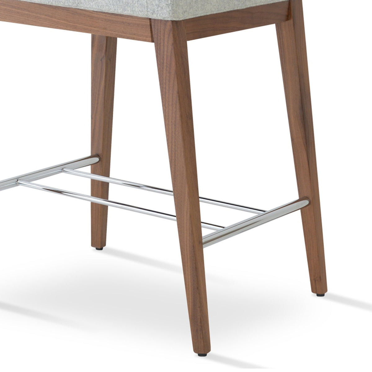 Aria Wood Counter Stool-Leather by SohoConcept, showing closeup view of aria wood counter stool-leather in original american walnut wood.