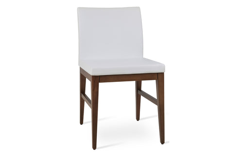 Aria Wood Stretcher Dining Chair by SohoConcept - Beech Wood Walnut Finish, White Leatherette.