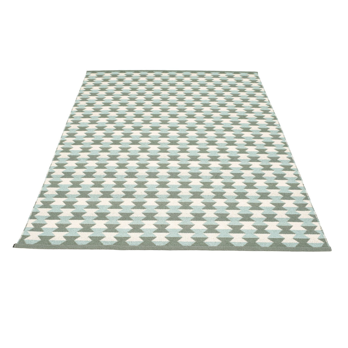 Dana Army & Pale Turquoise & Vanilla Runner Rug by Pappelina, showing back view of dana army & pale turquoise & vanilla runner rug.