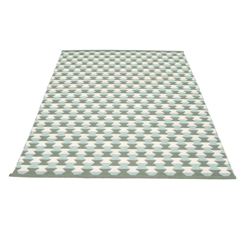 Dana Army & Pale Turquoise & Vanilla Runner Rug by Pappelina, showing back view of dana army & pale turquoise & vanilla runner rug.