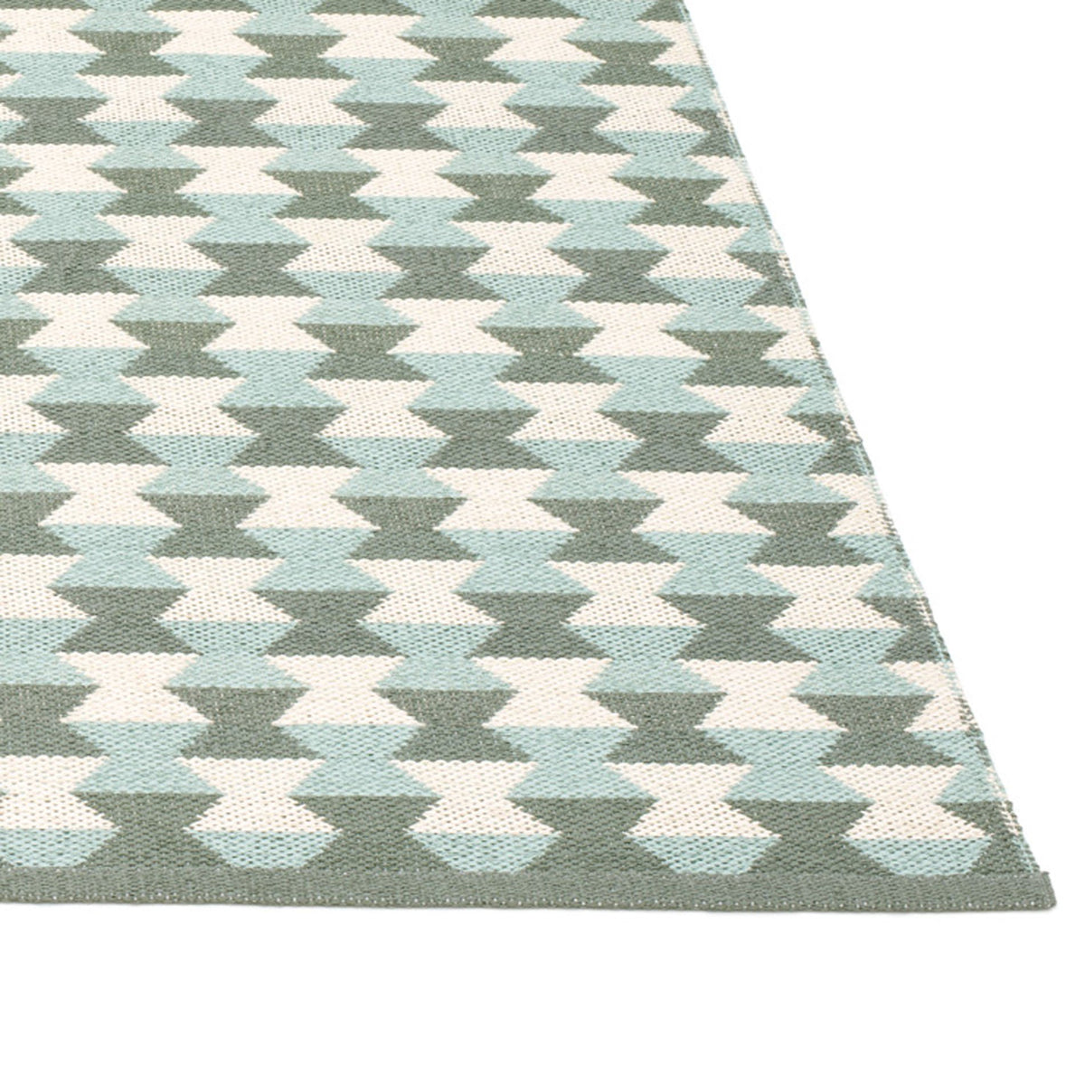 Dana Army & Pale Turquoise & Vanilla Runner Rug by Pappelina, showing closeup view of dana army & pale turquoise & vanilla runner rug.