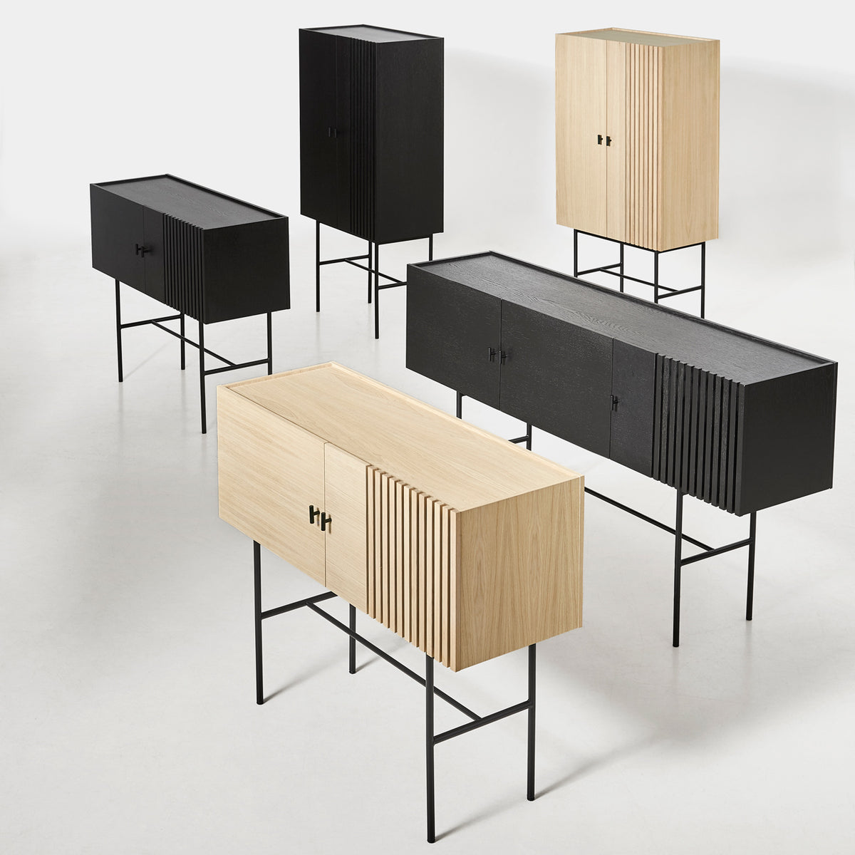 Array Sideboard by Woud, showing array sideboard with different sideboards in live shot.