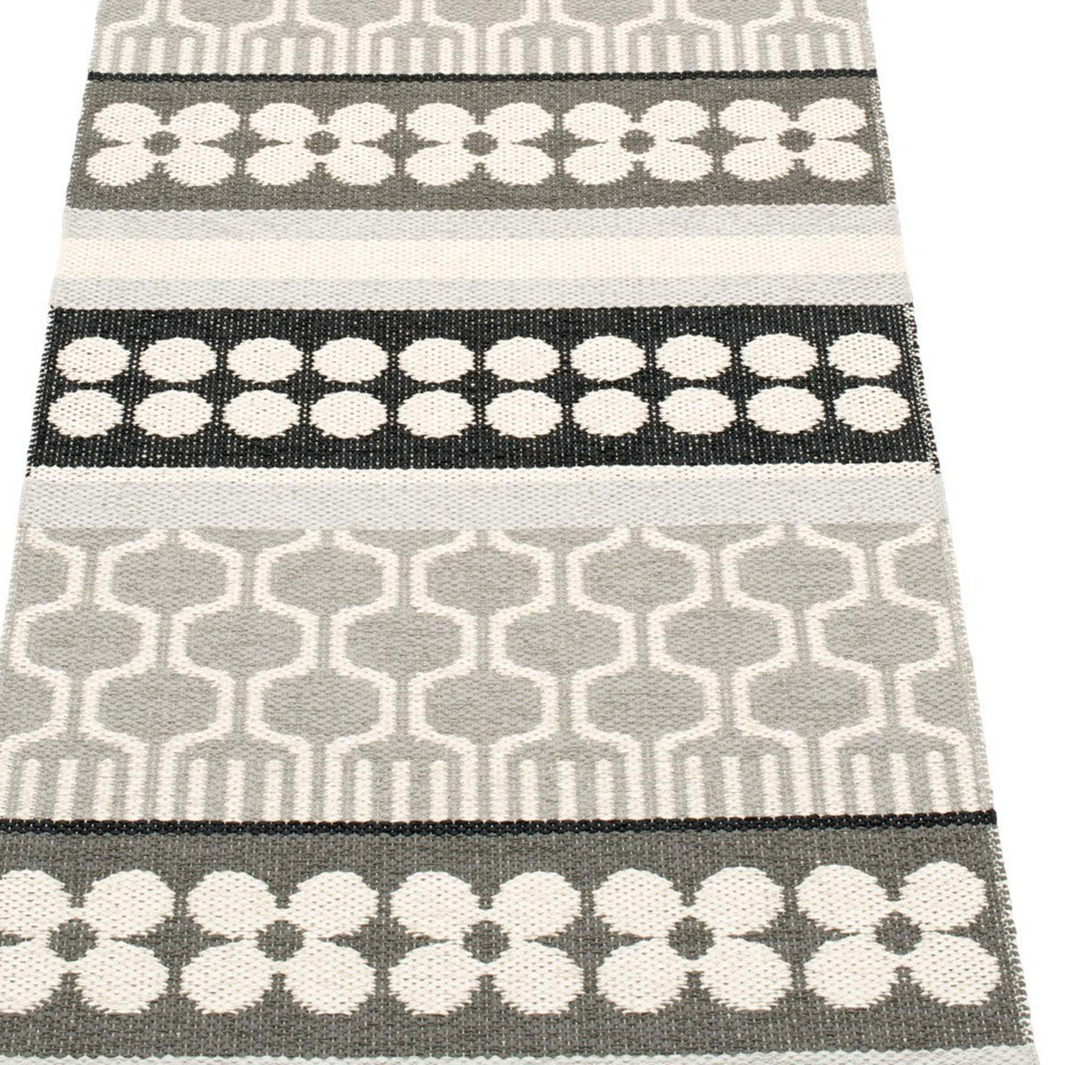 Asta Warm Grey Runner Rug by Pappelina, showing closeup view of asta warm grey runner rug