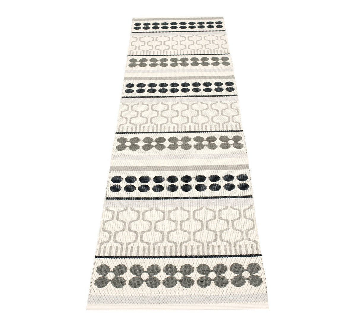 Asta Warm Grey Runner Rug by Pappelina, showing back view of asta warm grey runner rug