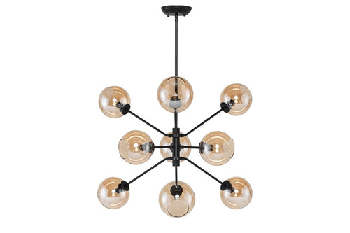 Atom Pendant by Nuevo, showing back view of champagne glass shade pendant.
