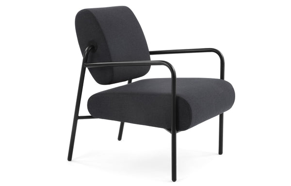 Axle Lounge Chair by m.a.d - Black Steel Base with Lead Grey Fabric Seat.