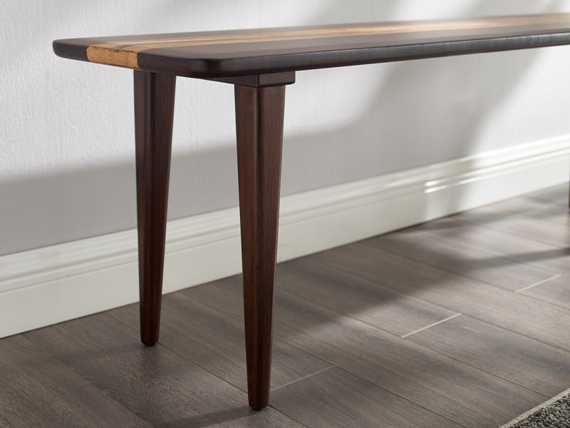 Azara Dining Bench by Greenington, showing closeup view of azara dining bench in live shot.