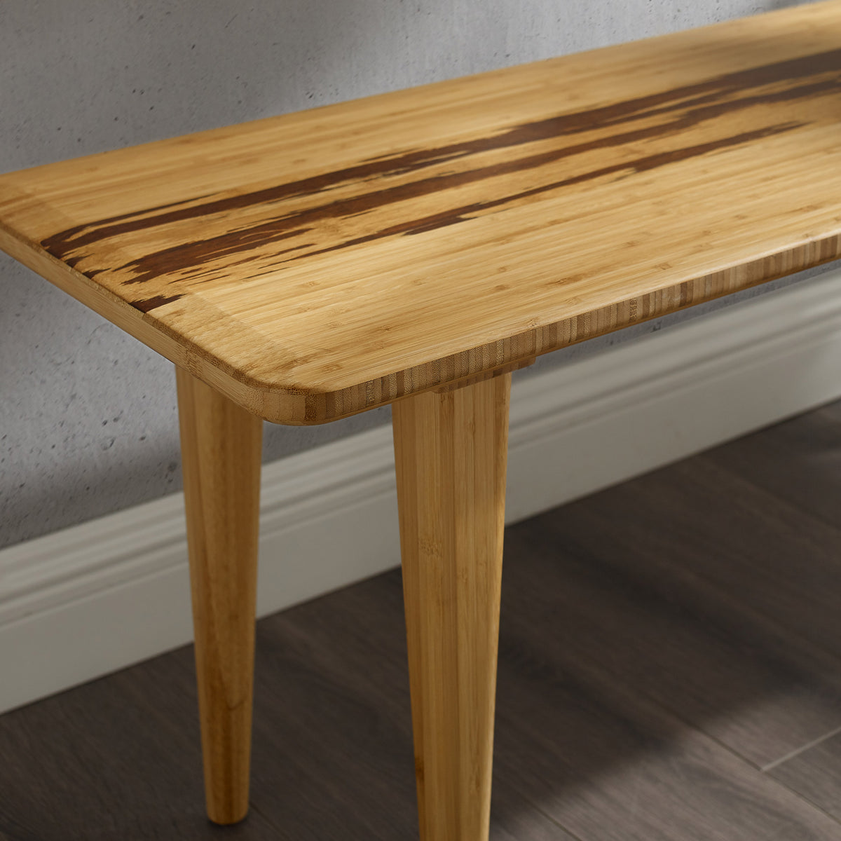 Azara Dining Bench by Greenington, showing closeup view of azara dining bench in live shot.