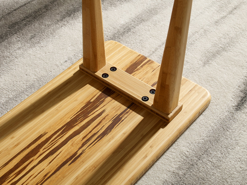 Azara Dining Bench by Greenington, showing closeup view of azara dining bench in live shot.