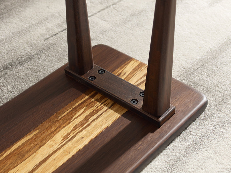 Azara Dining Bench by Greenington, showing closeup view of azara dining bench in live shot.