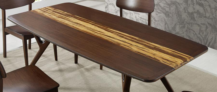 Azara Dining Table by Greenington, showing azara dining table with chairs in live shot.