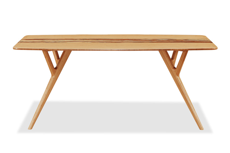 Azara Dining Table by Greenington, showing front view of azara dining table in caramelized exotic tiger.